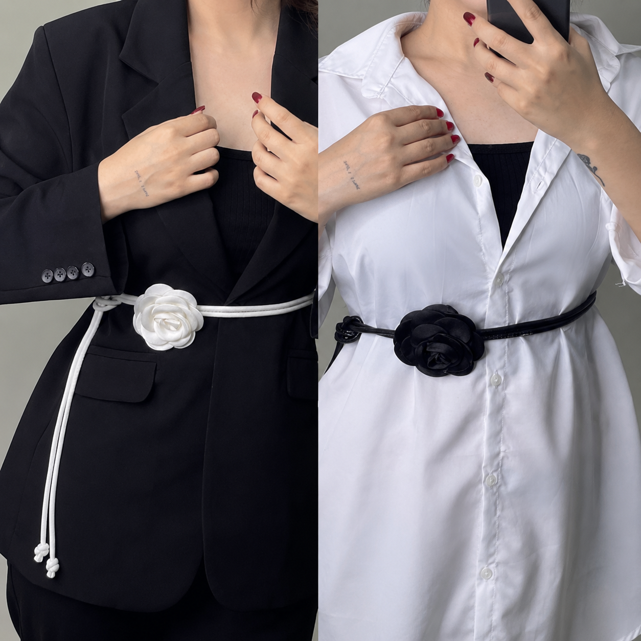 کمربند وارداتی گره ای طرح گل برجسته